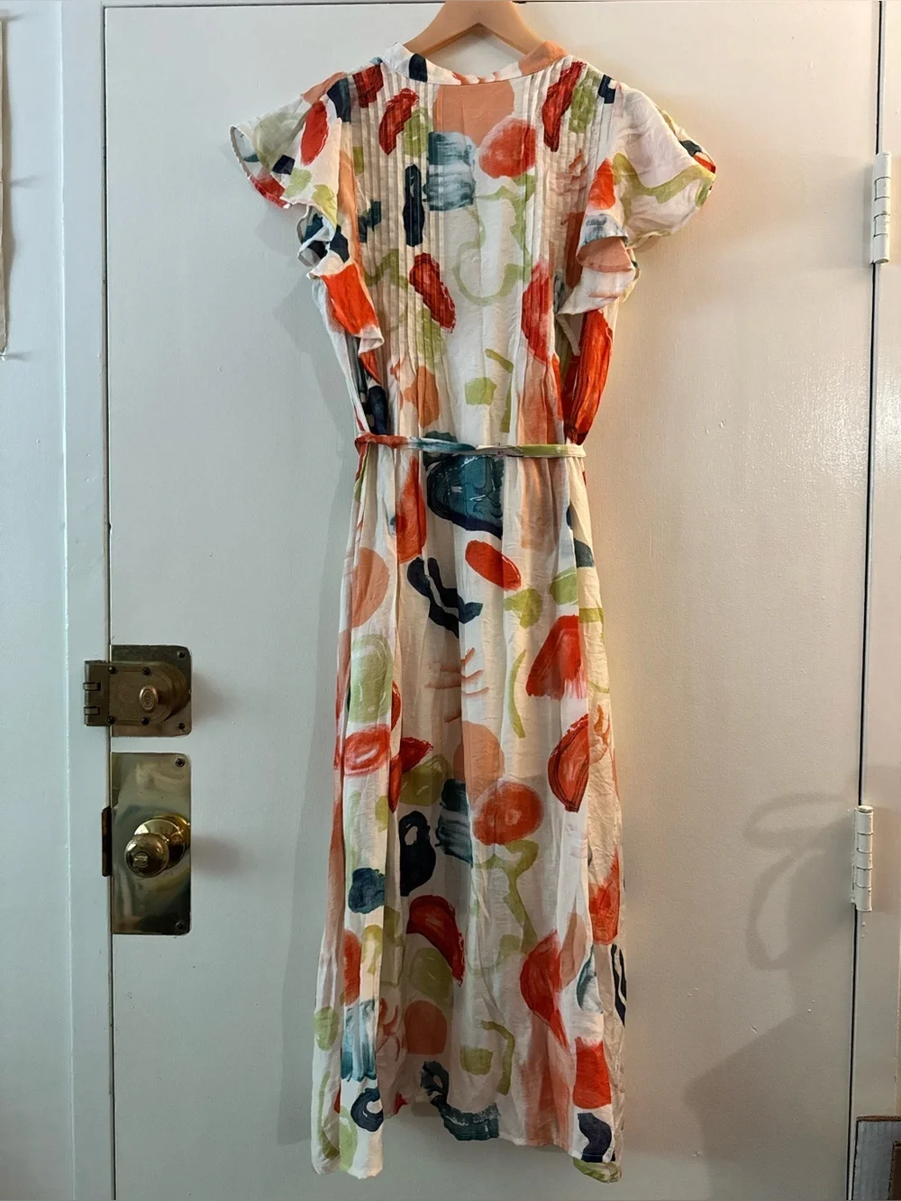 TCEC Good To Go Orange Midi Dress Colorful Abstract Print Tie-Waist XL